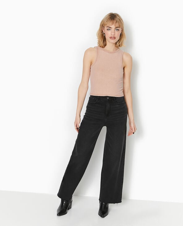 Pimkie Débardeur Court En Maille Côtelée Acid Wash - Taupe