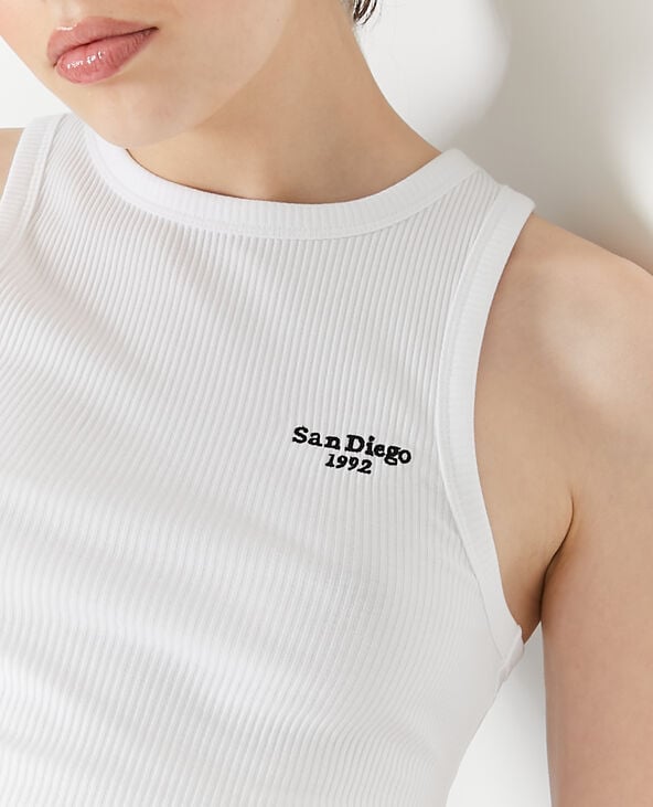 Pimkie Débardeur Court En Maille Côtelée Avec Broderie - Blanc