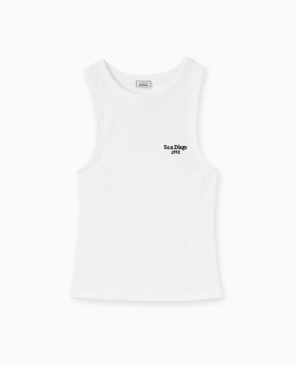 Pimkie Débardeur Court En Maille Côtelée Avec Broderie - Blanc