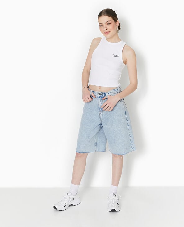 Pimkie Débardeur Court En Maille Côtelée Avec Broderie - Blanc