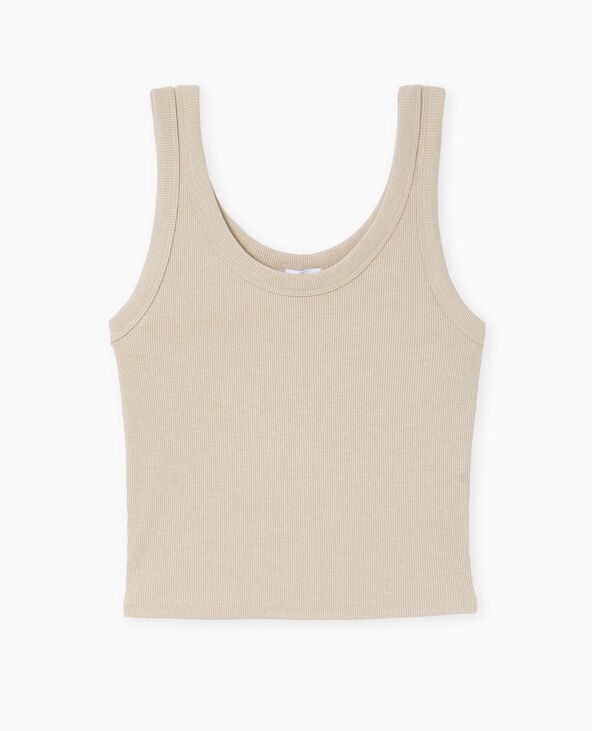 Pimkie Débardeur Court En Maille Côtelée - Beige Chiné