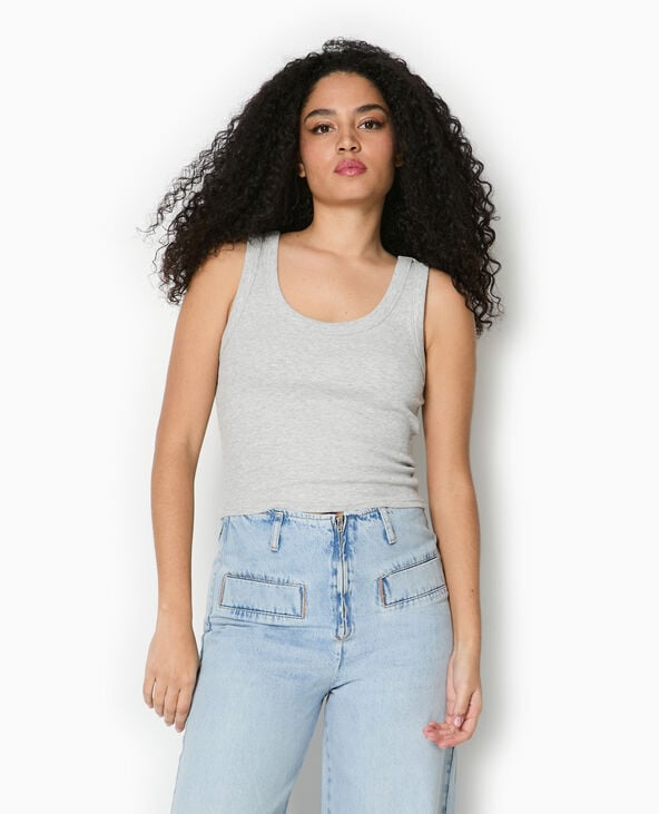 Pimkie Débardeur Court En Maille Côtelée - Gris Chiné