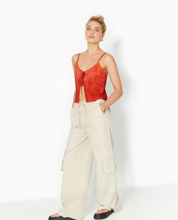 pimkie Débardeur court en tissu plissé avec nœuds - Orange