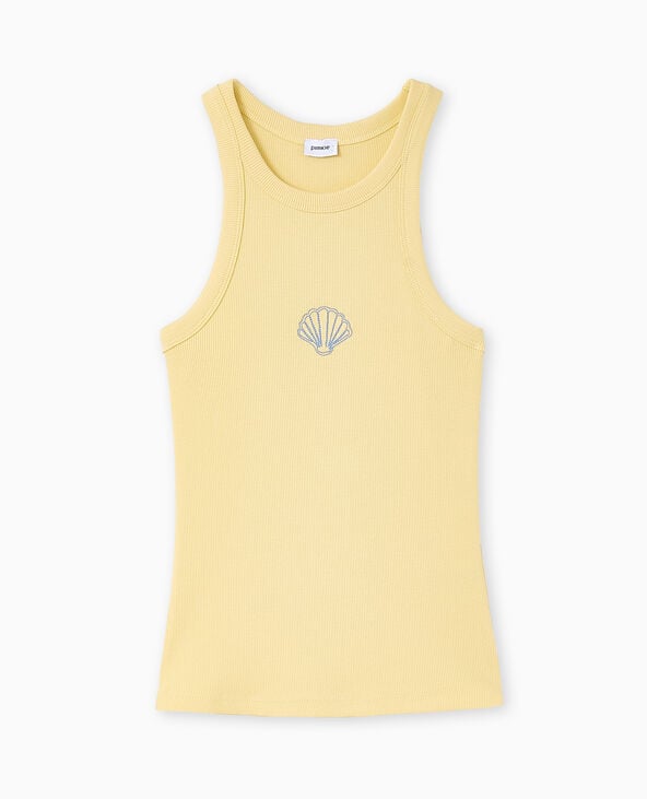 Pimkie Débardeur En Maille Côtelée Avec Broderie - Jaune Pâle