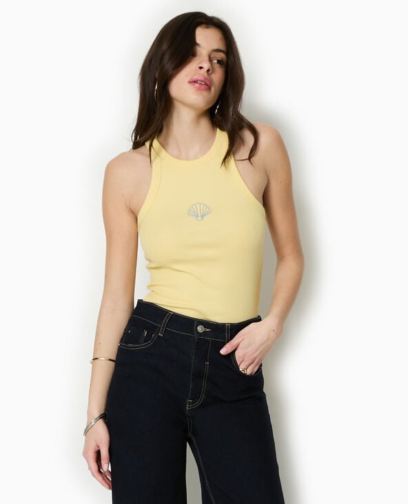 Pimkie Débardeur En Maille Côtelée Avec Broderie - Jaune Pâle