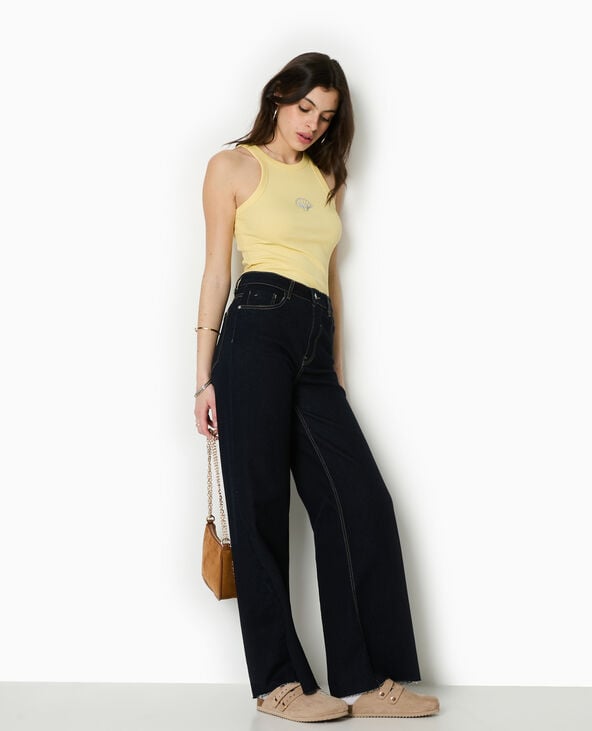 pimkie Débardeur en maille côtelée avec broderie - Jaune pâle