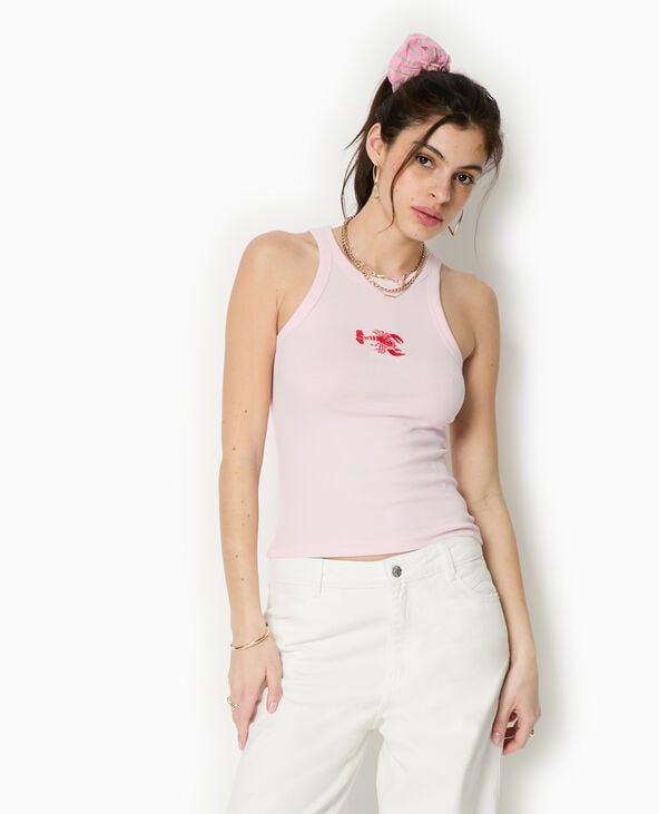 Pimkie Débardeur En Maille Côtelée Avec Broderie - Rose Clair