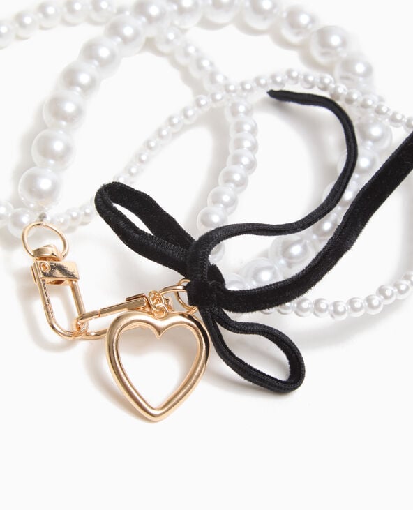 Pimkie Déco De Sac Avec Perles Cœur Et Ruban - Blanc