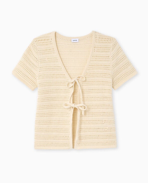 Pimkie Gilet Ajouré Manches Courtes Avec Nouettes - Jaune Pâle