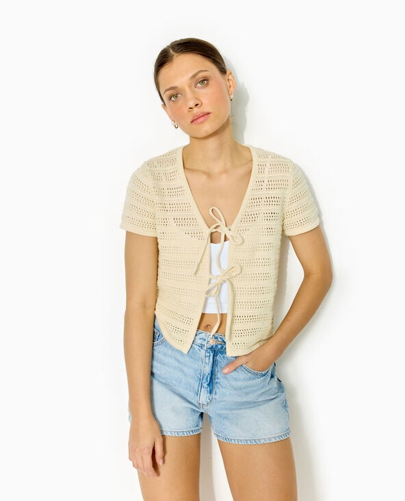 Pimkie Gilet Ajouré Manches Courtes Avec Nouettes - Jaune Pâle