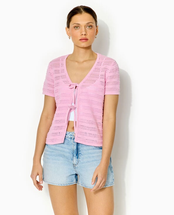 Pimkie Gilet Ajouré Manches Courtes Avec Nouettes - Rose