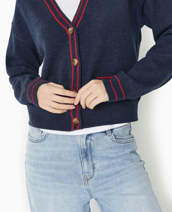 Pimkie Gilet Col V Avec Bords Contrastés - Bleu Marine