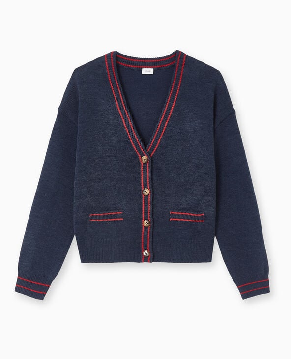 Pimkie Gilet Col V Avec Bords Contrastés - Bleu Marine