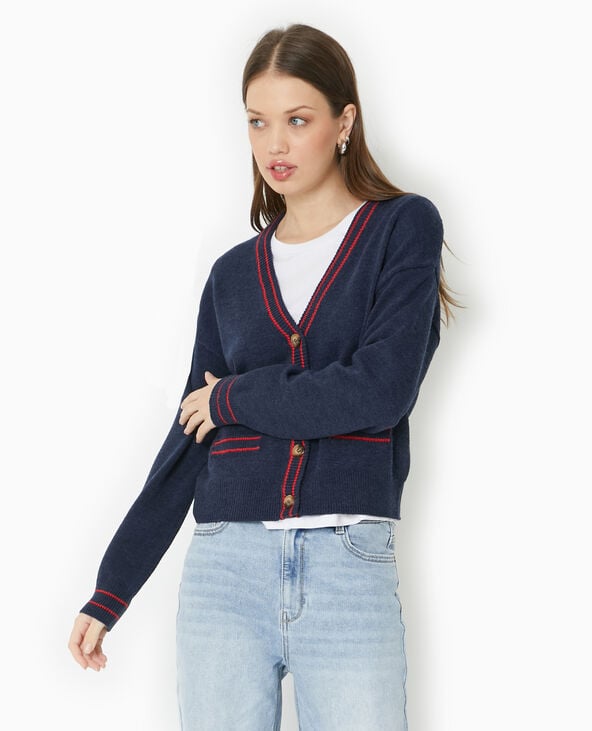 Pimkie Gilet Col V Avec Bords Contrastés - Bleu Marine