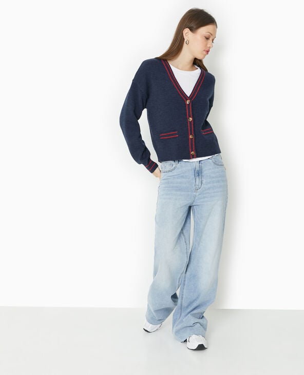 pimkie Gilet col V avec bords contrastés - Bleu marine