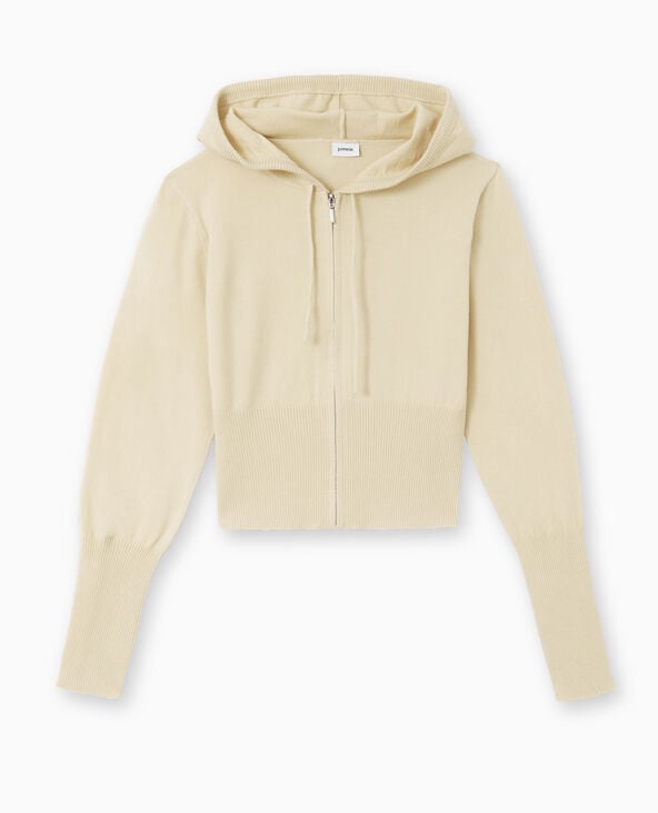 Pimkie Gilet Court Zippé En Maille Fine Avec Capuche - Beige