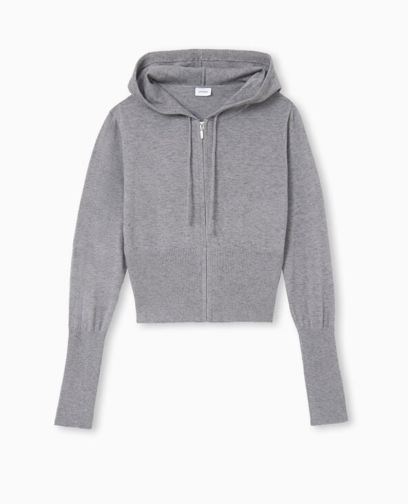 Pimkie Gilet Court Zippé En Maille Fine Avec Capuche - Gris Chiné