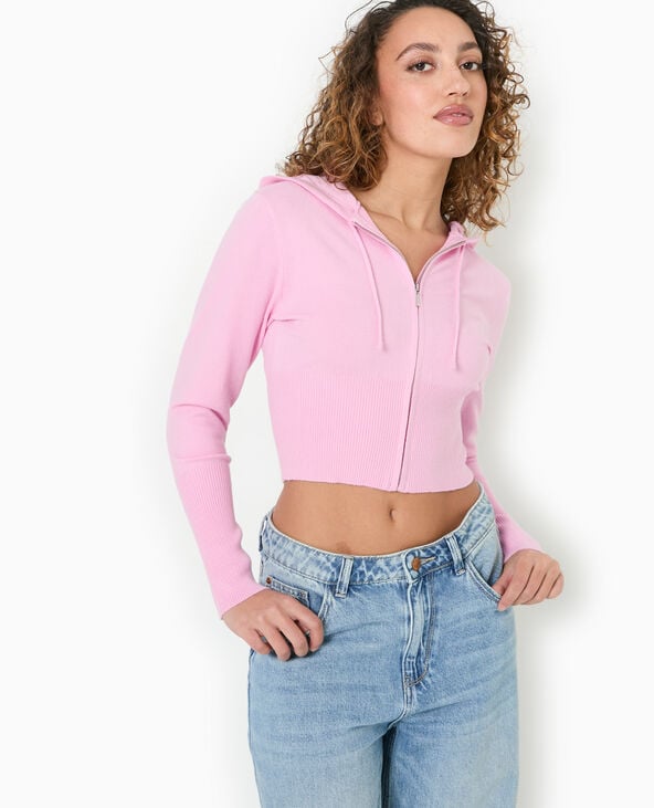 Pimkie Gilet Court Zippé En Maille Fine Avec Capuche - Rose