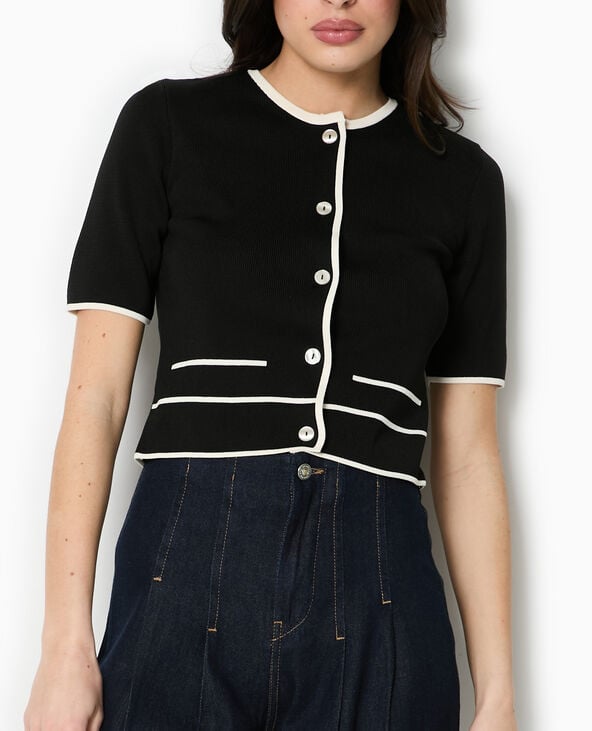 Pimkie Gilet Manches Courtes Détails Contrastés - Noir