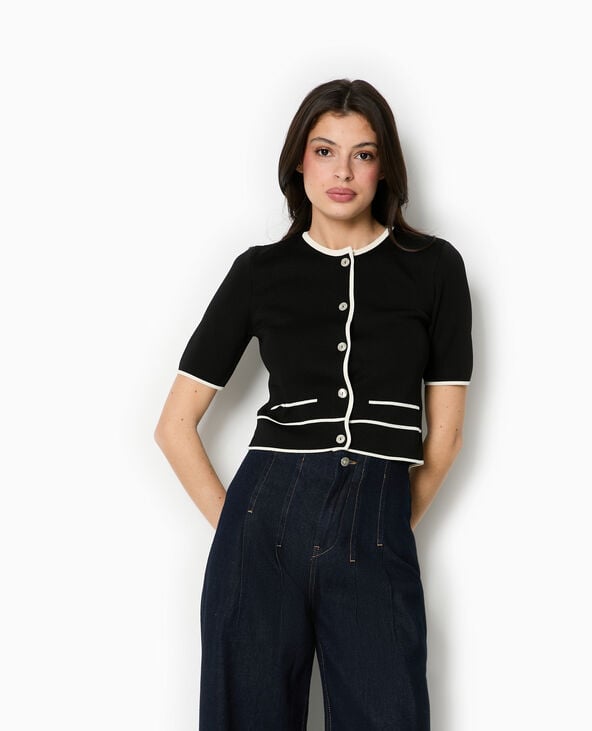 Pimkie Gilet Manches Courtes Détails Contrastés - Noir