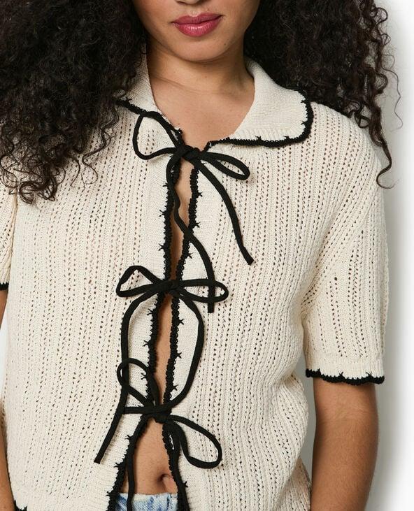 Pimkie Gilet Manches Courtes En Maille Fantaisie - Blanc