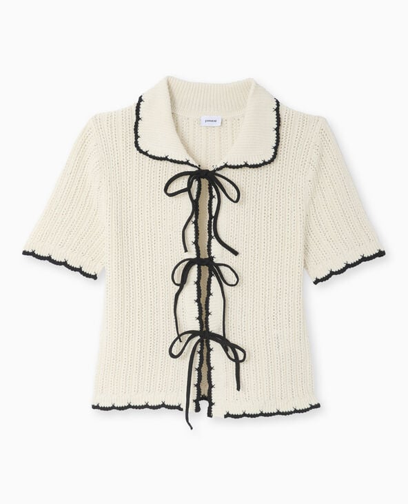 Pimkie Gilet Manches Courtes En Maille Fantaisie - Blanc