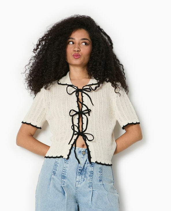 Pimkie Gilet Manches Courtes En Maille Fantaisie - Blanc