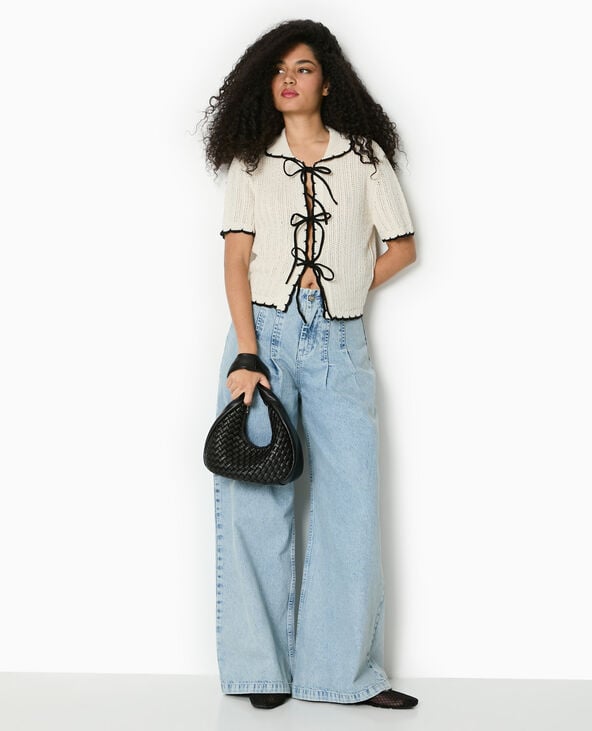 pimkie Gilet manches courtes en maille fantaisie - Blanc