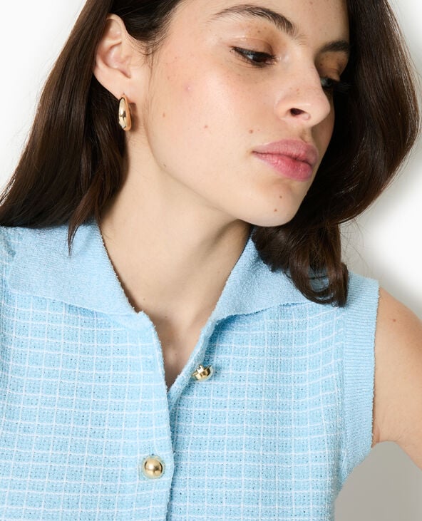 Pimkie Gilet Sans Manches En Maille à Carreaux - Bleu