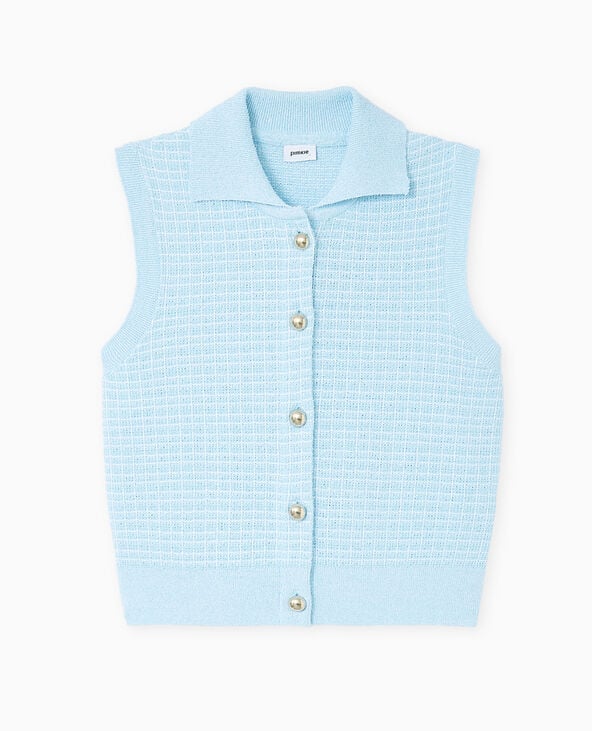 Pimkie Gilet Sans Manches En Maille à Carreaux - Bleu