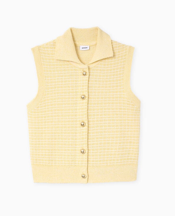 Pimkie Gilet Sans Manches En Maille à Carreaux - Jaune