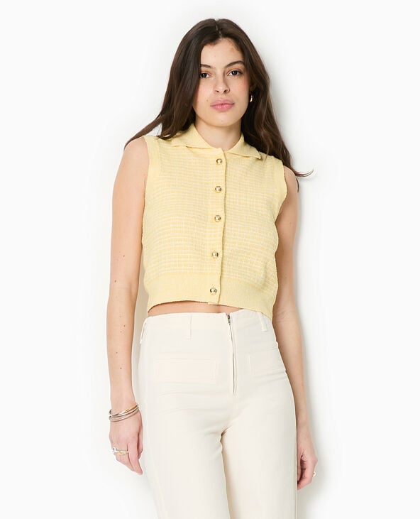 Pimkie Gilet Sans Manches En Maille à Carreaux - Jaune