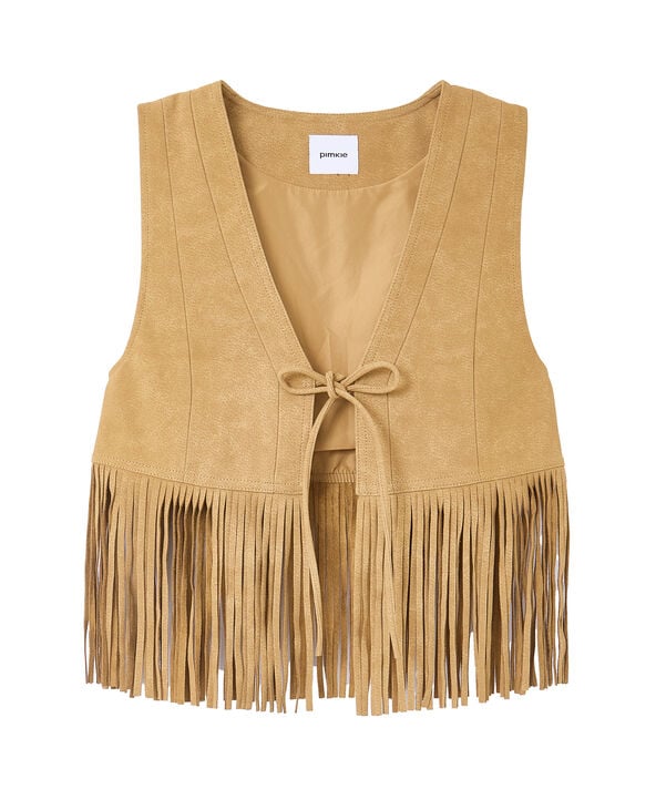 Pimkie Gilet Sans Manches En Suédine Avec Franges - Camel