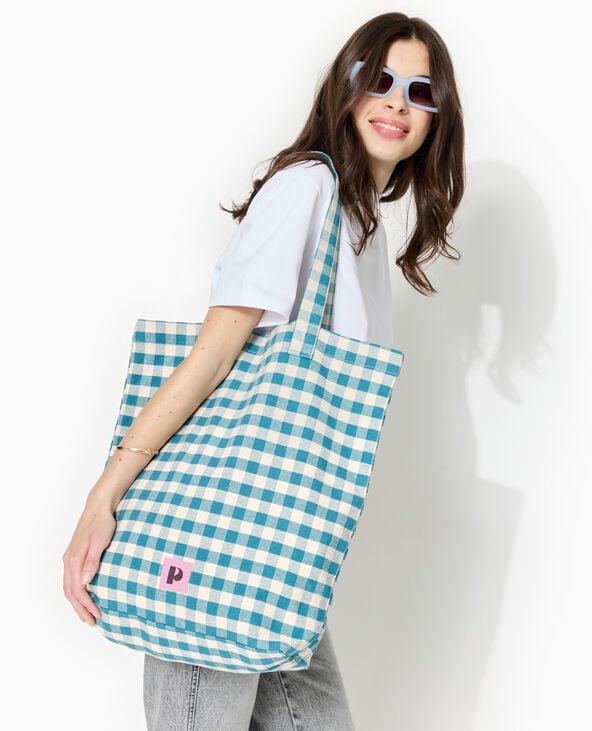 pimkie Grand totebag en tissu épais motif vichy - Bleu marine
