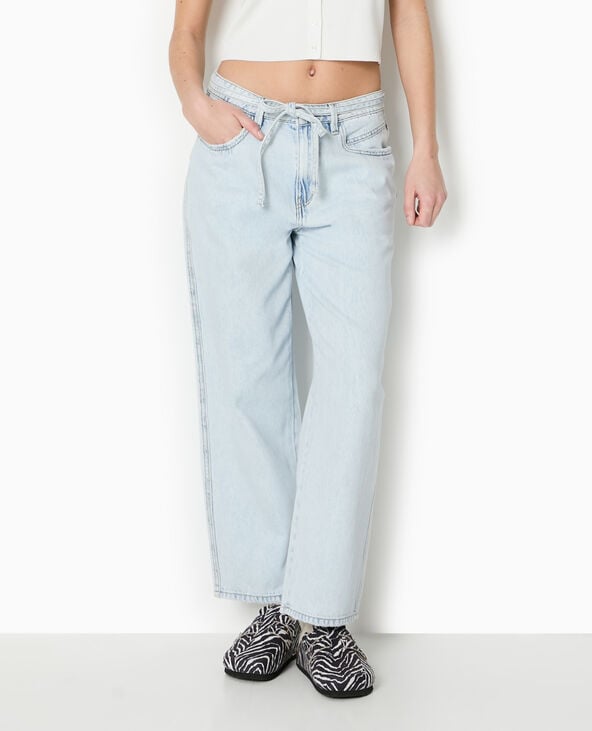 Pimkie Jean Baggy Taille Basse Avec Ceinture à Nouer - Bleu Clair