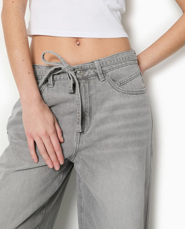 Pimkie Jean Baggy Taille Basse Avec Ceinture à Nouer - Gris Clair