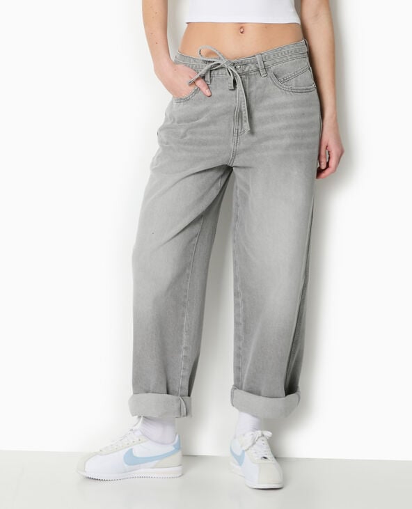 Pimkie Jean Baggy Taille Basse Avec Ceinture à Nouer - Gris Clair