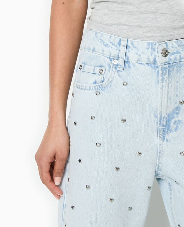 Pimkie Jean Droit Avec Cœurs Métalliques - Bleu Clair