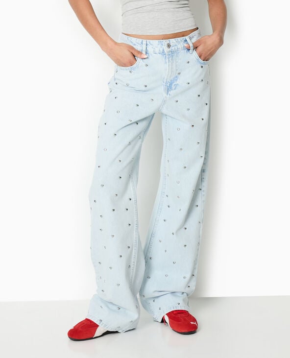 Pimkie Jean Droit Avec Cœurs Métalliques - Bleu Clair