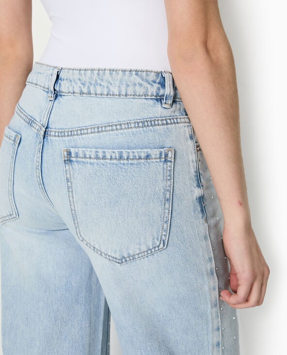 Pimkie Jean Droit Taille Basse Avec Strass - Bleu Clair