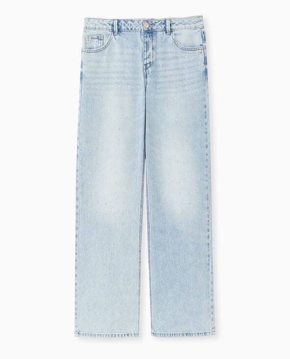 Pimkie Jean Droit Taille Basse Avec Strass - Bleu Clair