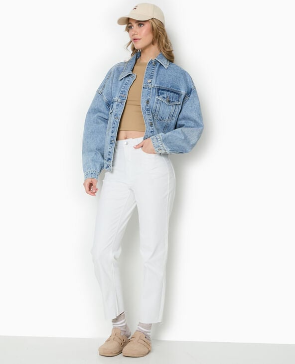 pimkie Jean droit taille haute avec bas coupés - Blanc