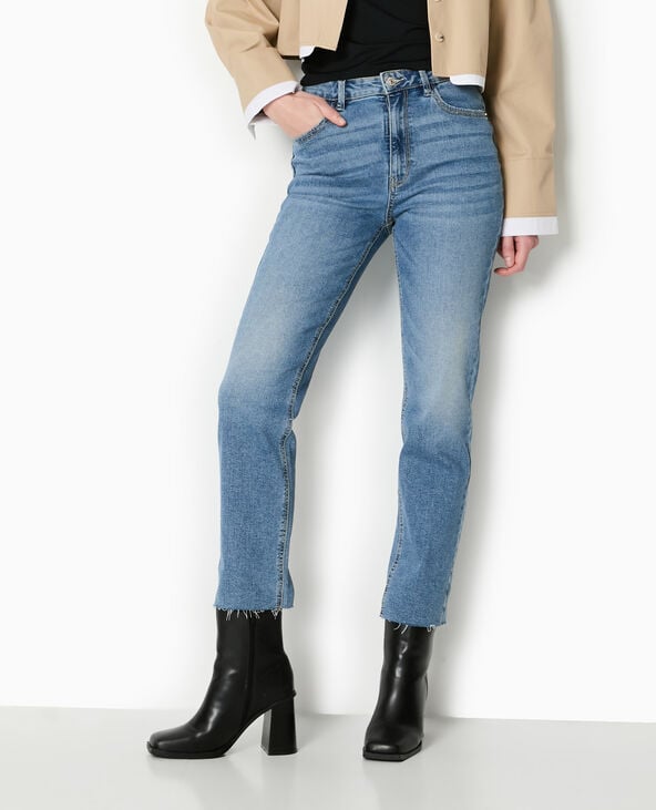 Pimkie Jean Droit Taille Haute Avec Bas Coupés - Bleu