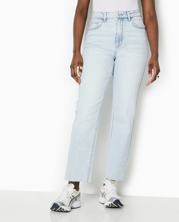 Pimkie Jean Droit Taille Haute Avec Bas Coupés - Bleu Clair