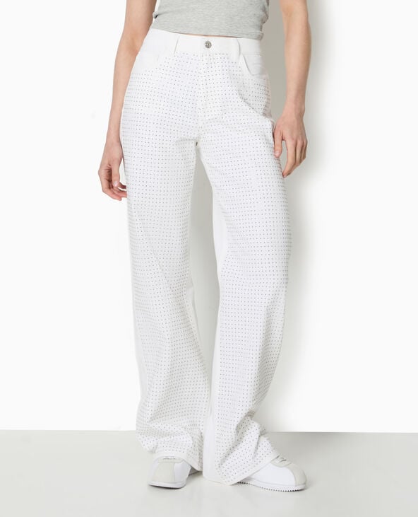 Pimkie Jean Droit Taille Haute Avec Strass Devant - Blanc