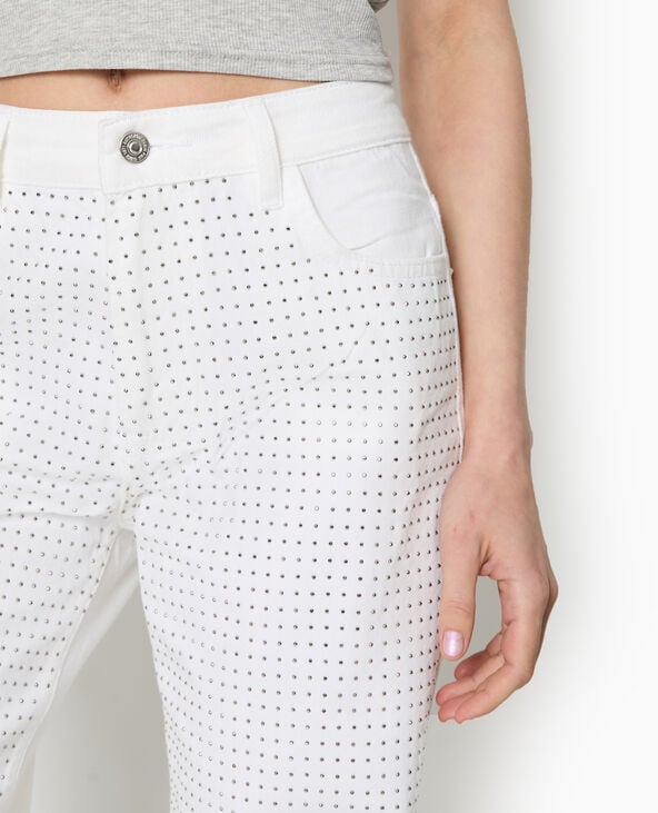 pimkie Jean droit taille haute avec strass devant - Blanc