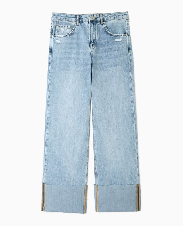 Pimkie Jean Droit Taille Regular Avec Revers Cousus - Bleu