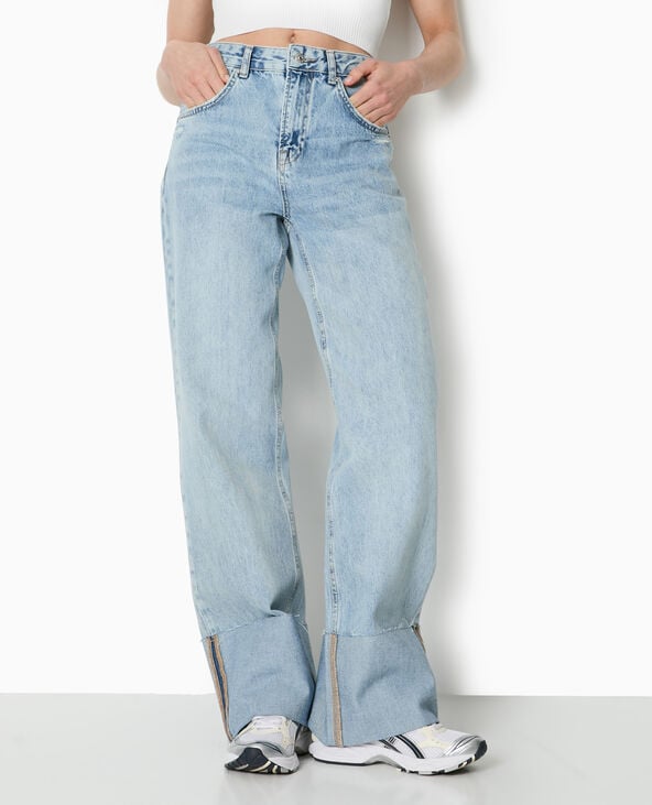 Pimkie Jean Droit Taille Regular Avec Revers Cousus - Bleu