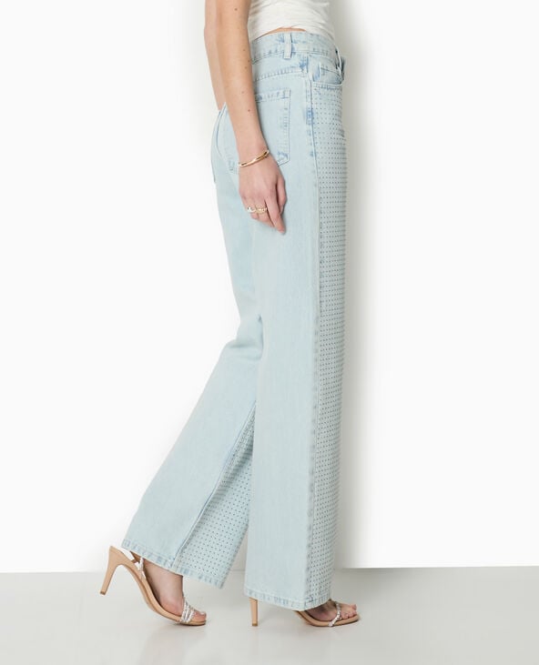 Pimkie Jean Straight Taille Haute Avec Strass Devant - Bleu