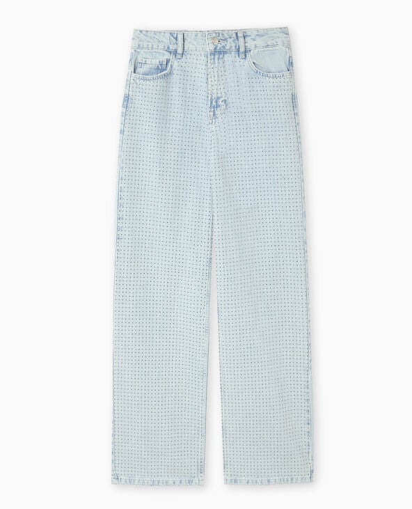 Pimkie Jean Straight Taille Haute Avec Strass Devant - Bleu